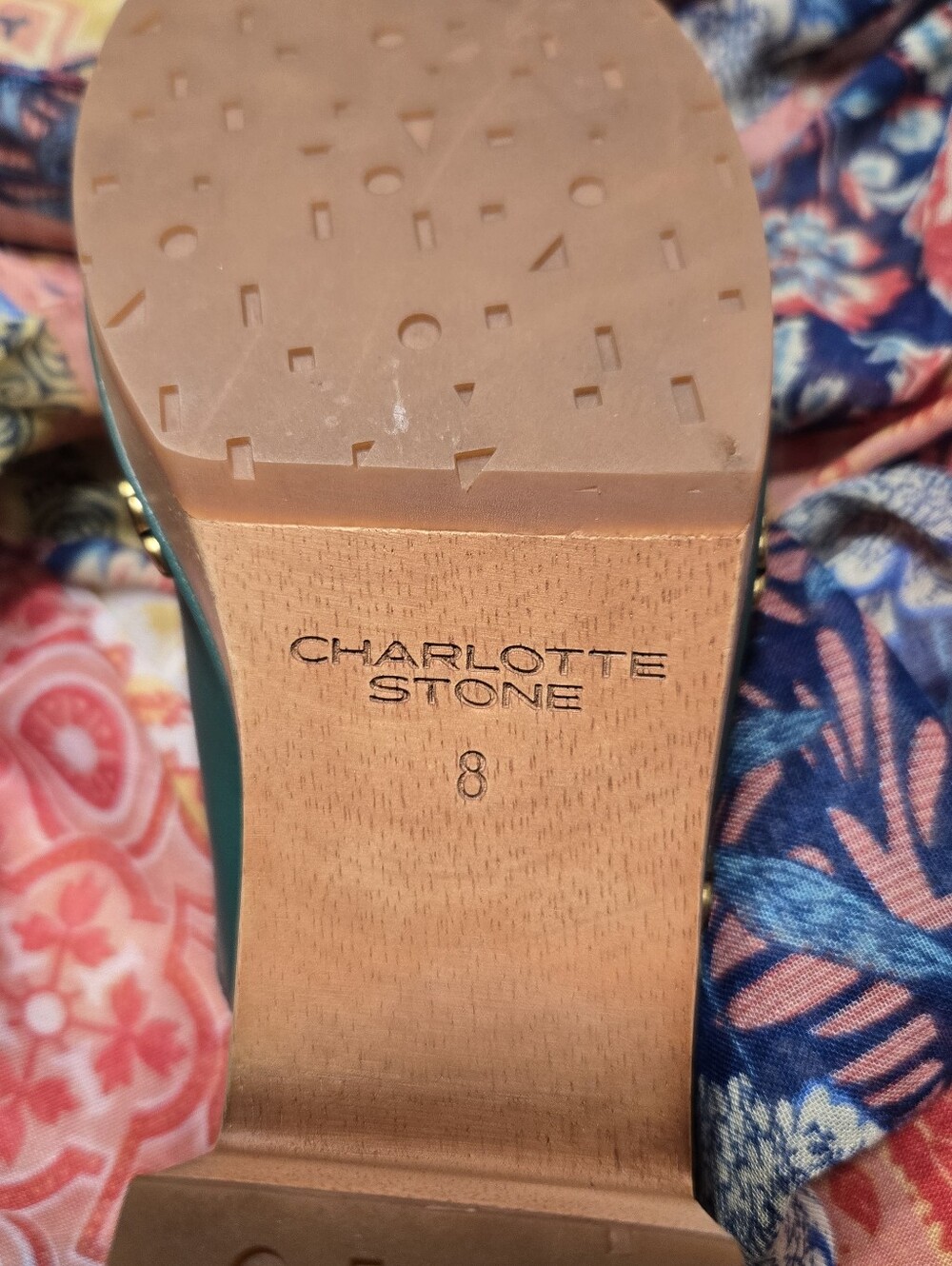 Charlotte Stone Hari Platform Slingback Studded Clogs - Juniper Flower Green - 8 - Picture 6 of 7